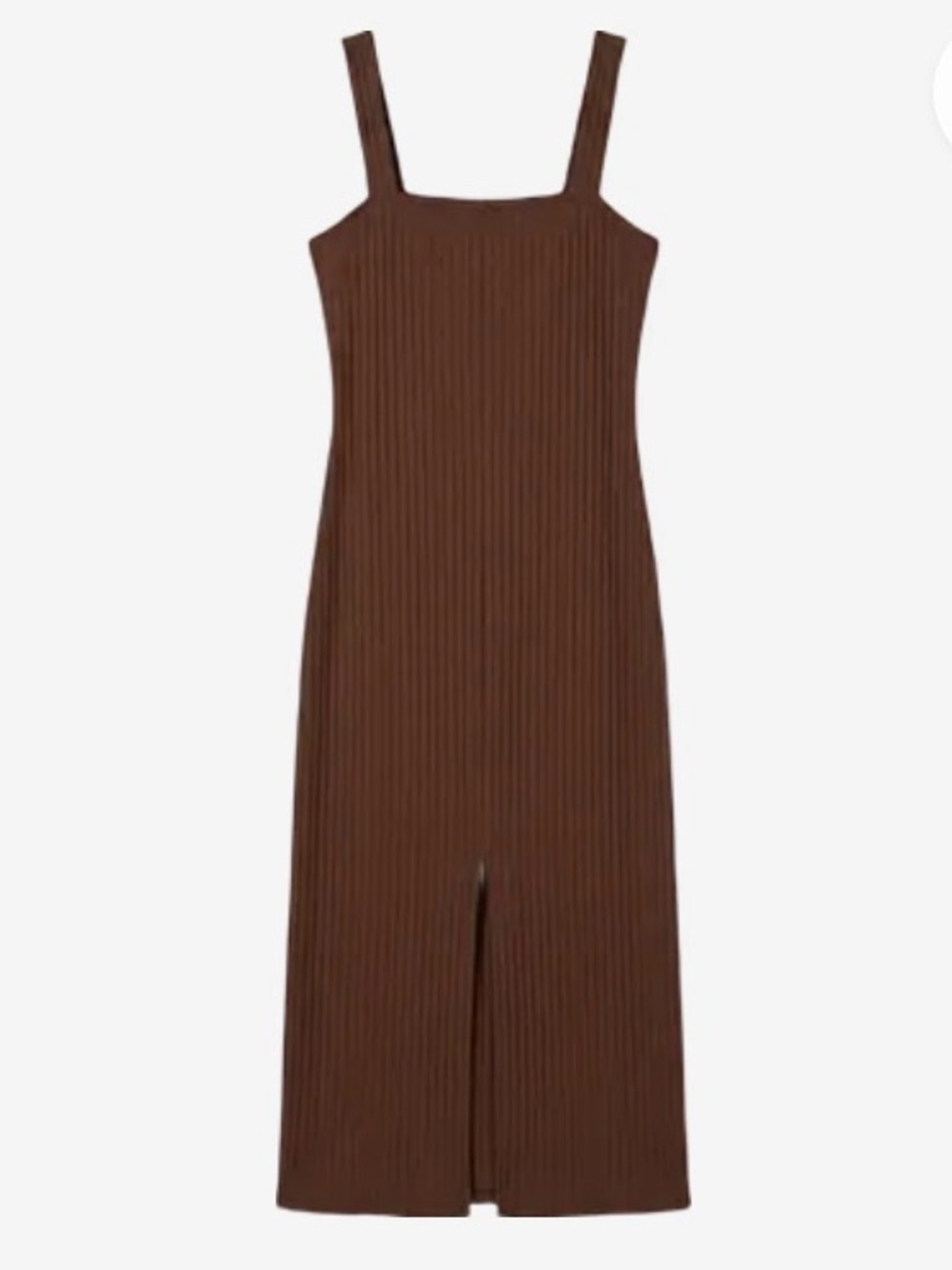 Brown Ribbed Tank Midi Dress with Front Slit